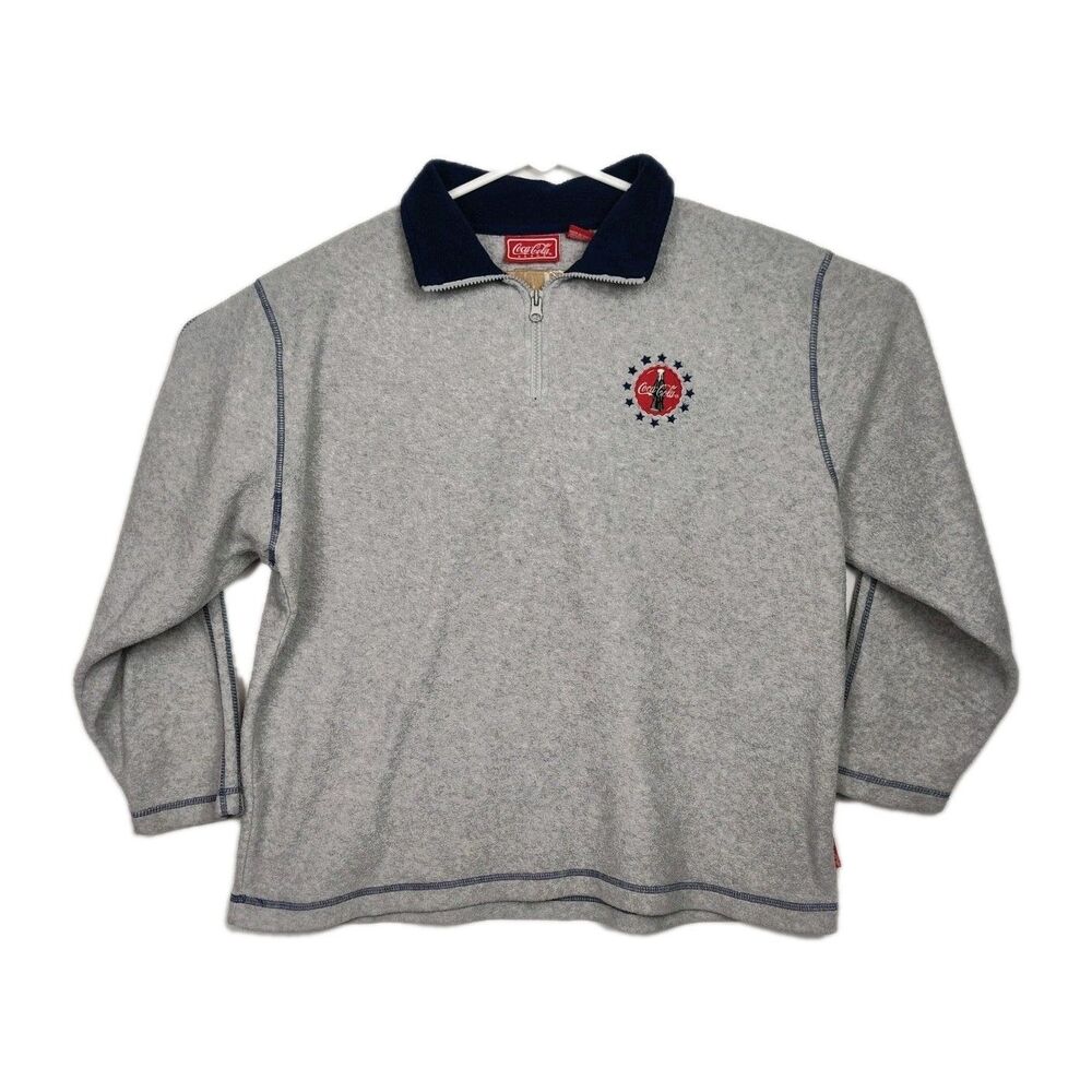 VTG Coca-Cola 1/4-Zip Sweatshirt Women's L Gray Embroidered Logo Long Sleeves